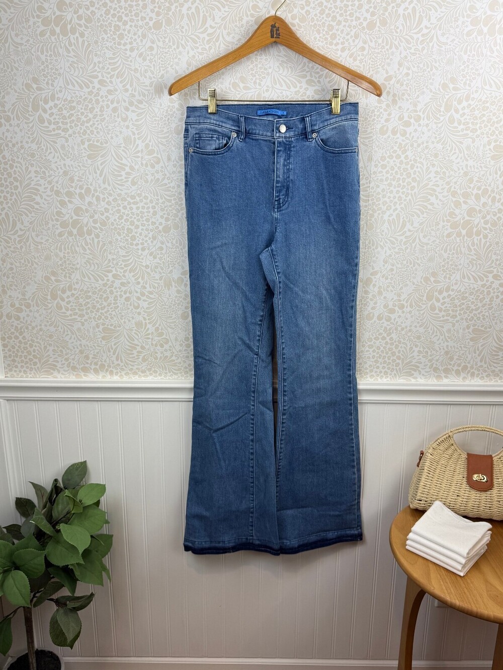 J. McLaughlin Domino Stretch Jeans Dark Blue Hem Denim Flared Jeans - Size - 4